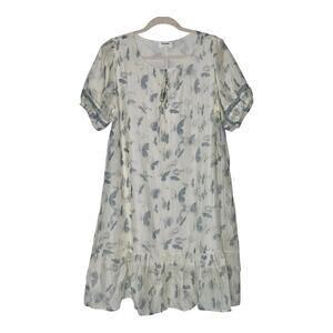 Kindred Anthropologie White‎ Blue Butterfly Dress Knee Lenght Ruffle Size L